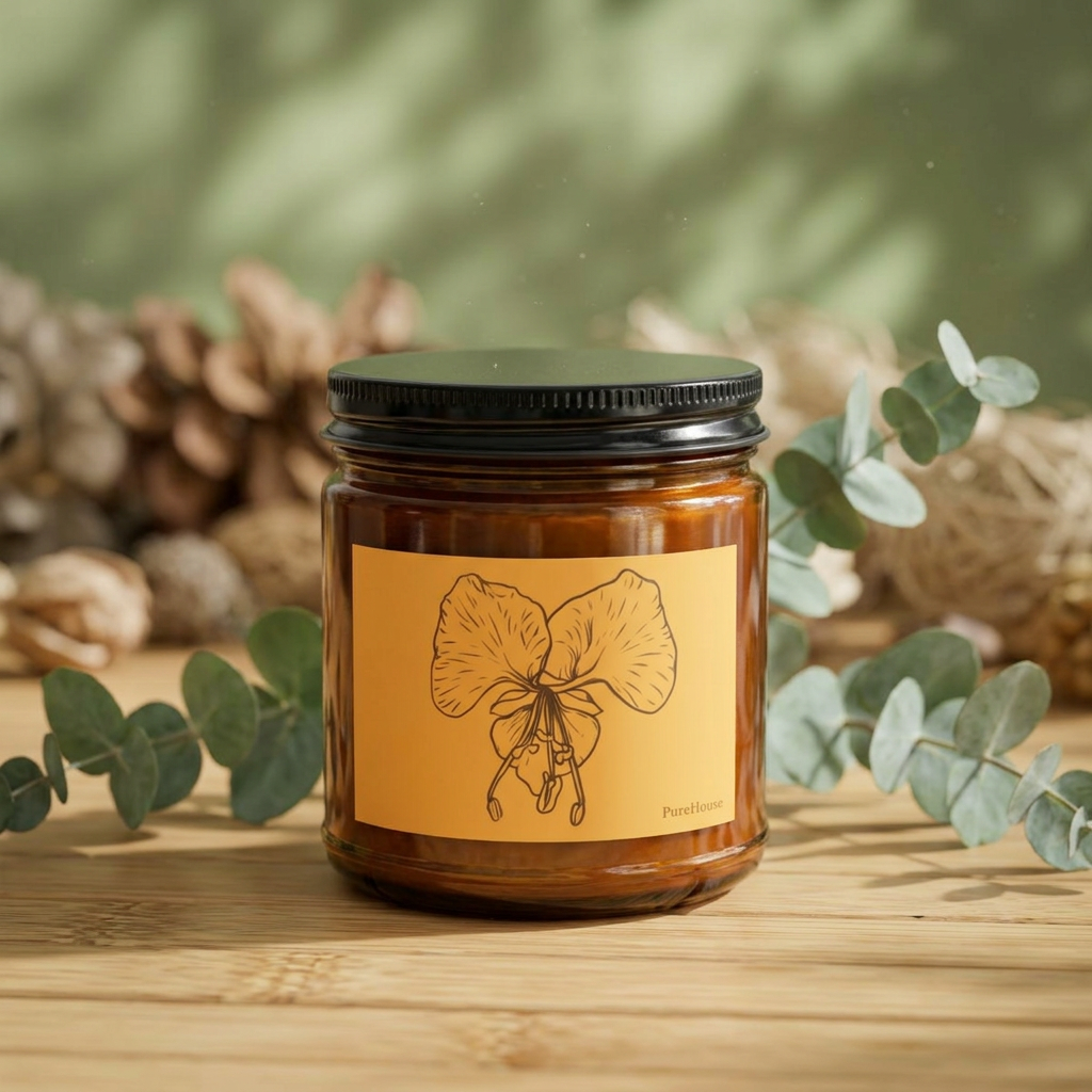 Orchid Soy Candle | Amber Jar with Black lid