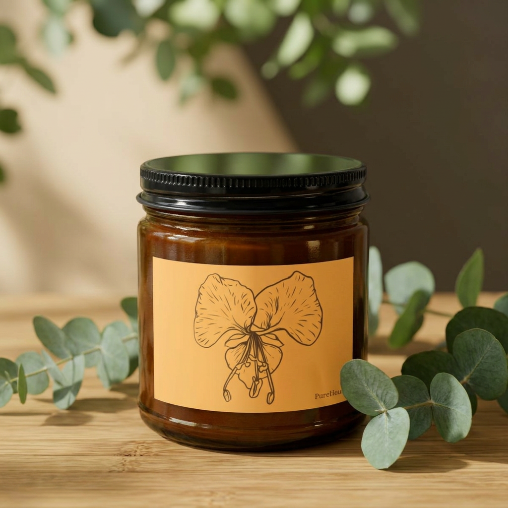 Orchid Soy Candle | Amber Jar with Black lid