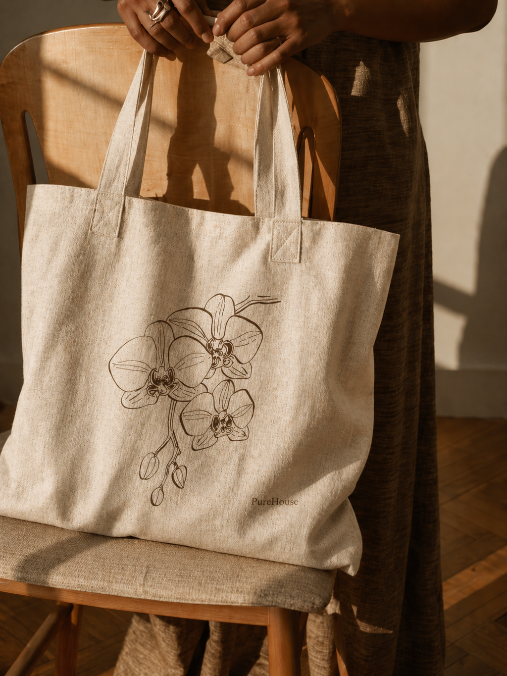 Orchid Botanical Fine Line Art | Tote Bag