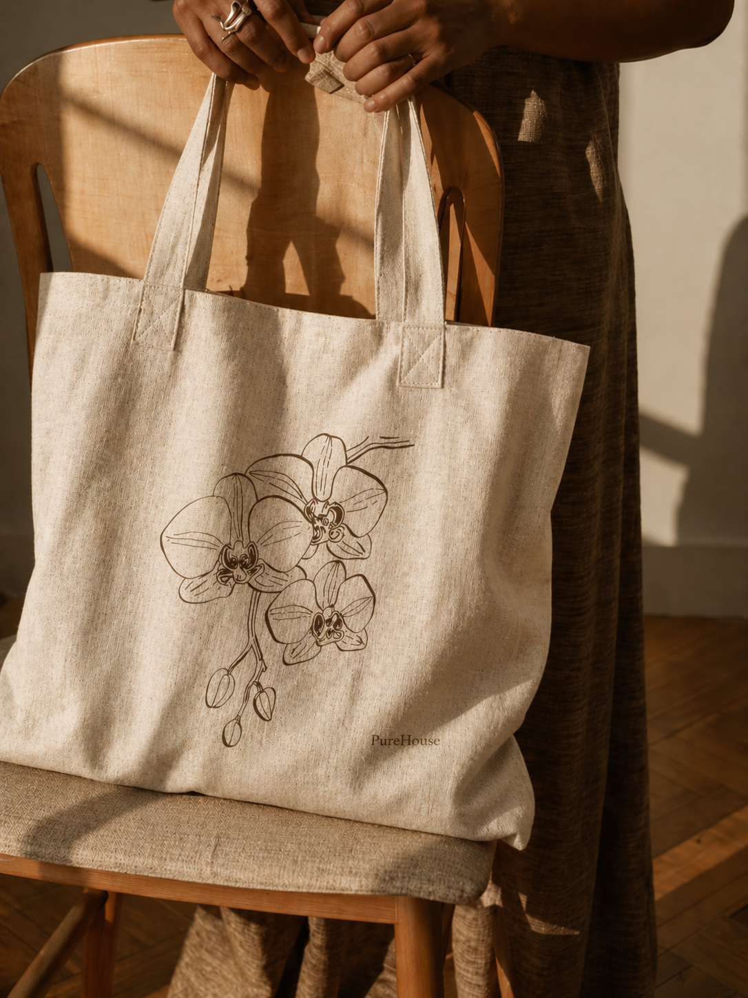 Orchid Botanical Fine Line Art | Tote Bag