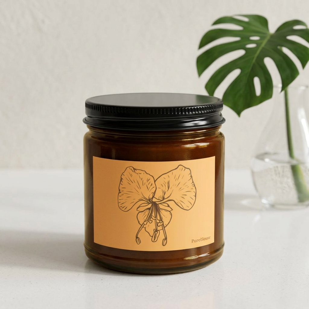 Orchid Soy Candle | Amber Jar with Black lid